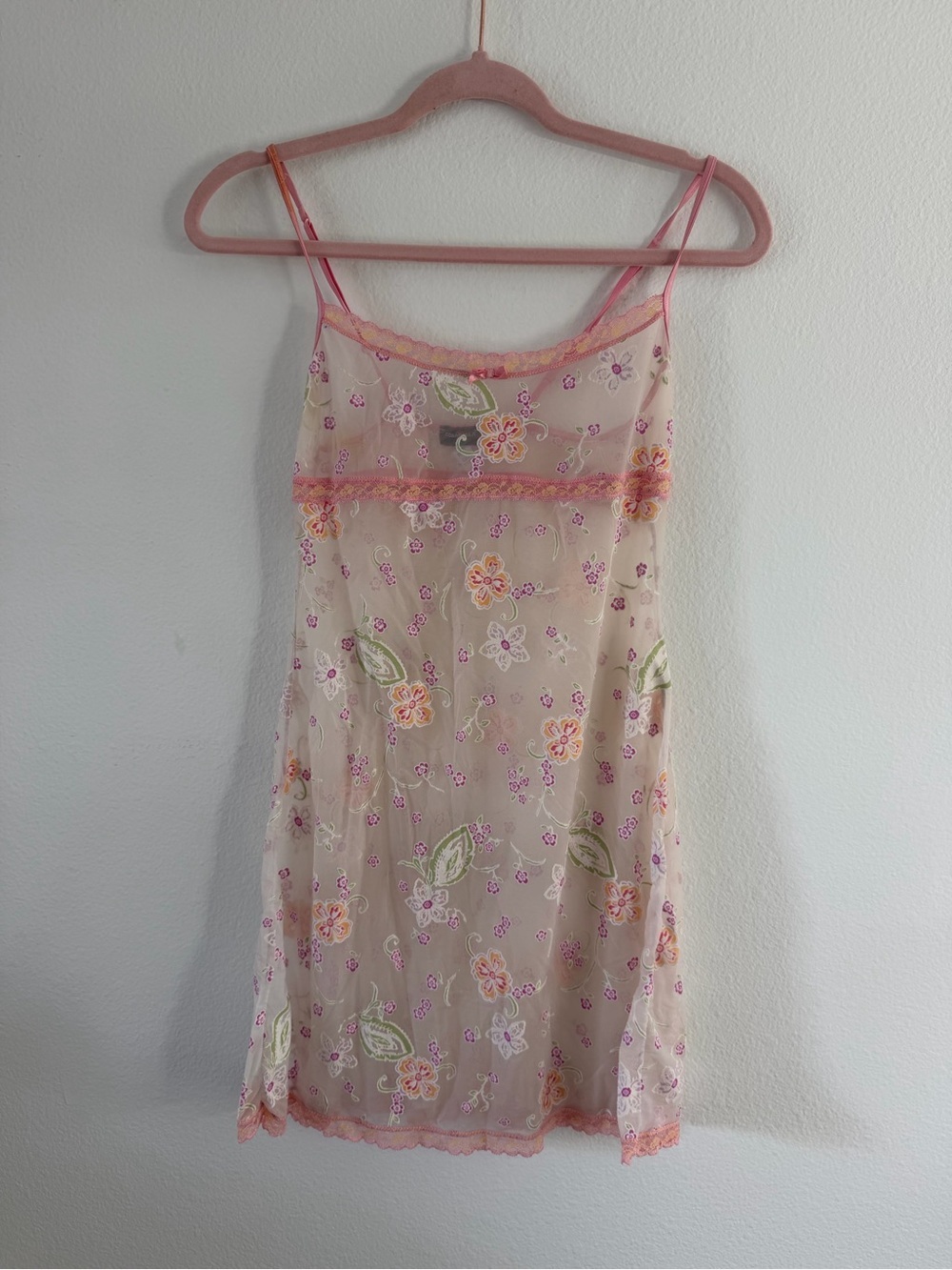 Cosabella y2k Made in Italy Pink Cotton Blend Floral Lace Slip Dress Size Small